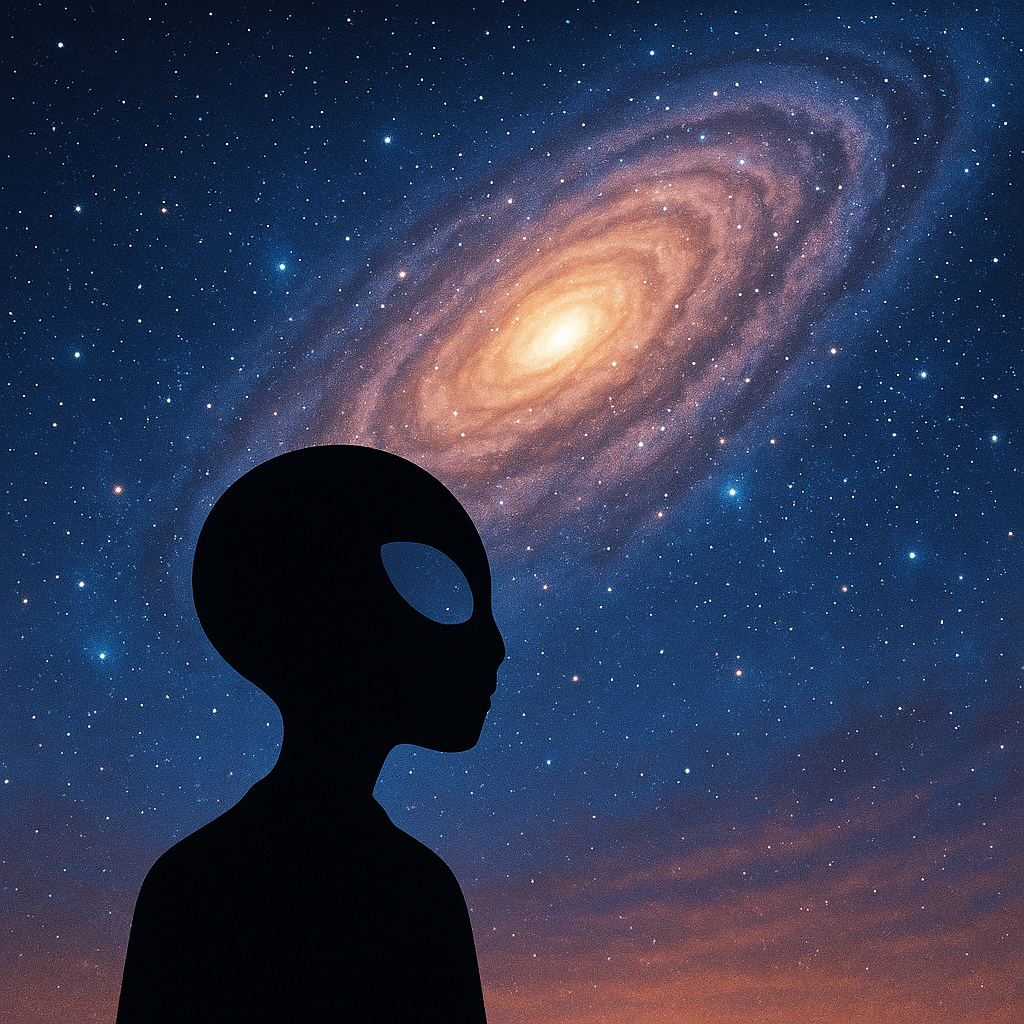 Alien Assistant – alien silhouette with galaxy background